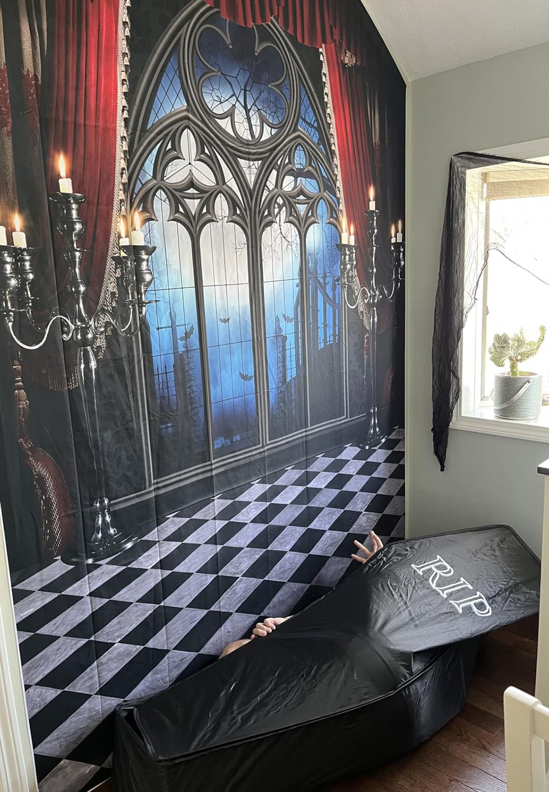 Halloween Hintergrund 2,1x1,5m - Grusel Schloss Friedhof Fotohintergrund