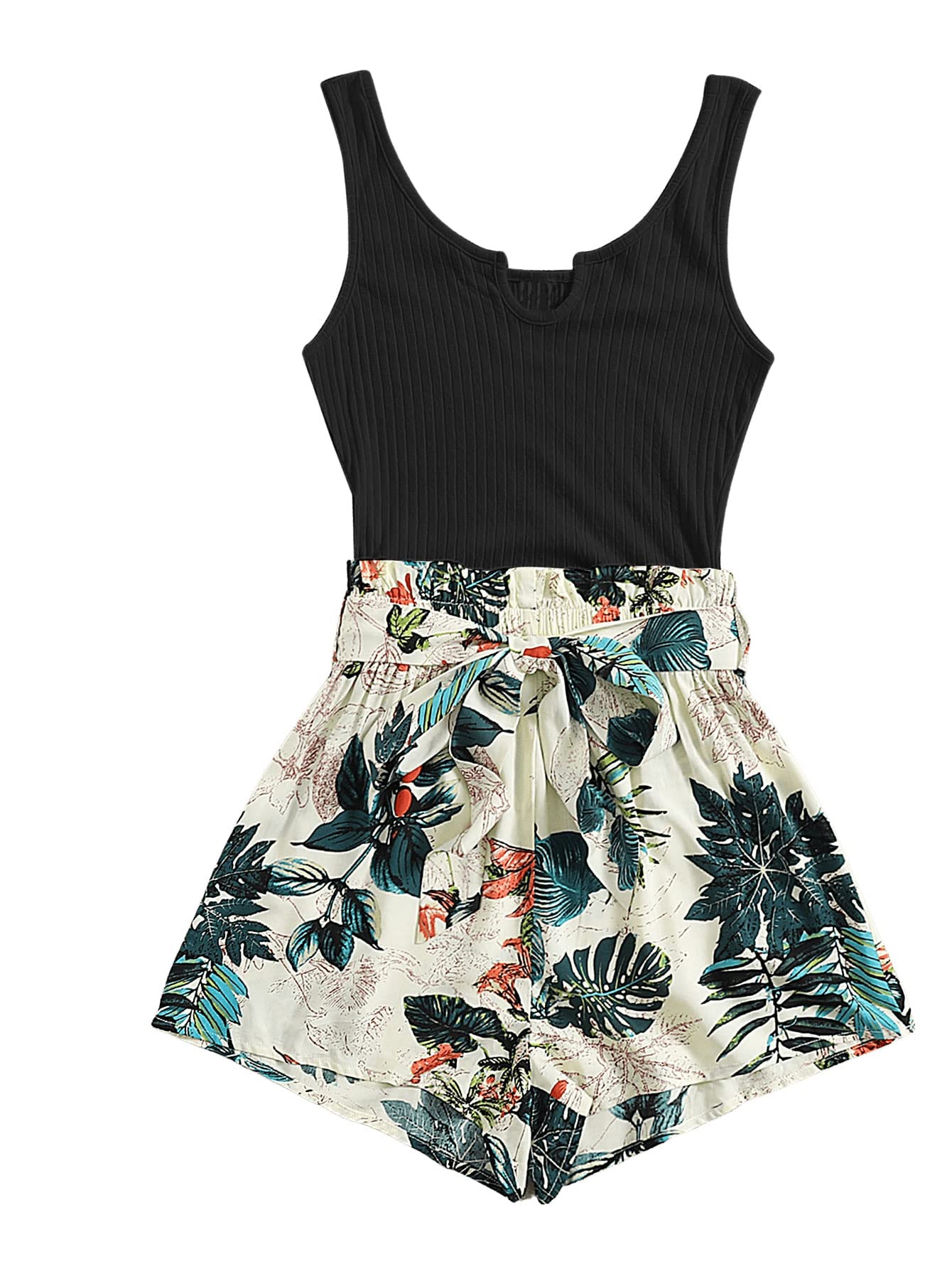 GORGLITTER Mono para mujer, diseño tropical, corto, bohemio, con cinturón
