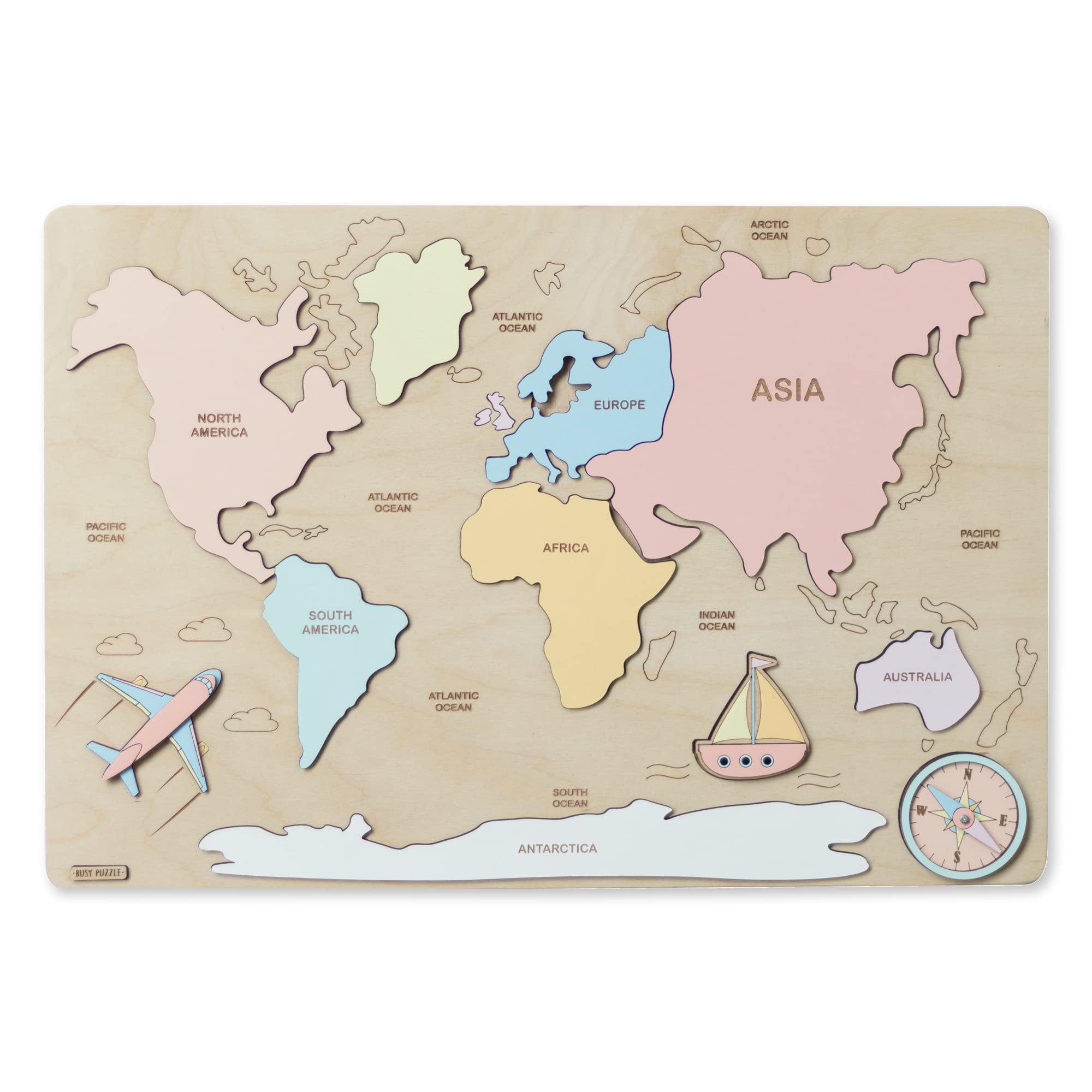 Wooden World Map for Kids Educational Montessori Toy Handmade Natural Wood Interactive learning Sensory Puzzle Sorting Nursery Decor