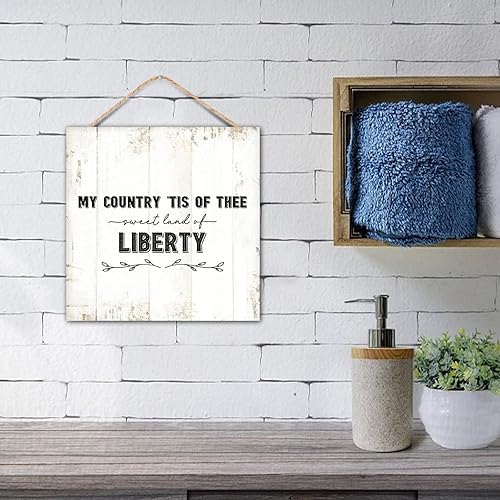 Miniatura 6 de Country 12x12in Wood Pallet Life Positive Quote Christian Saying My Country Tis of Thee Sweet Land of Liberty Scripture Verses Wall Hanging Wooden