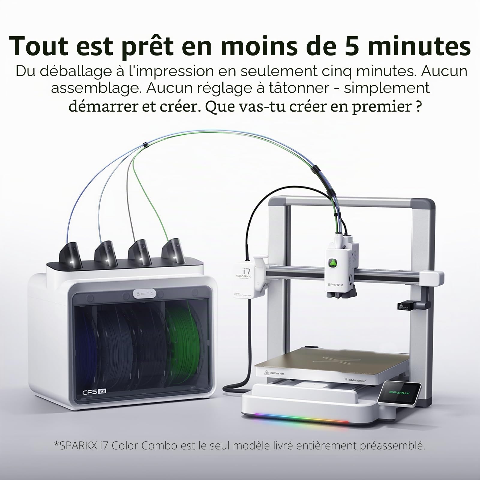Creality Imprimante 3D FDM de Bureau SPARKX i7 Color Combo pour débutants, modélisation 3D par IA à partir de Photos, Compatible Impression Multicolore, nivellement Automatique