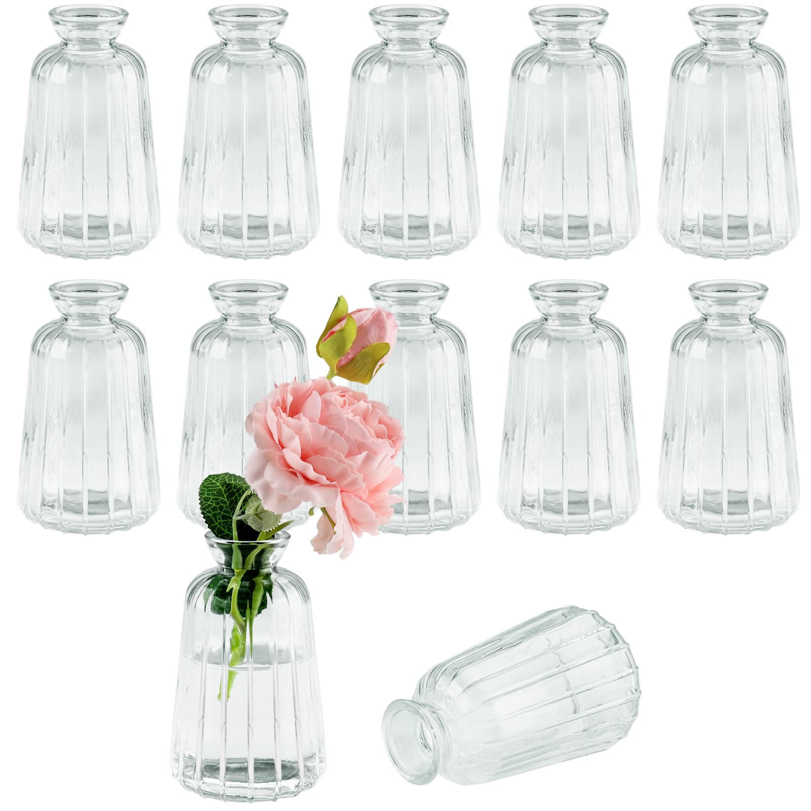 Zosenyer 12 Jarrones de Cristal Pequeños, Mini Jarron Cristal, Jarrón de Mesa en Estilo Minimalista Moderno, Jarrón De Diseño para Sala de Estar, Boda, Mesa de Cena, Centro De Mesa De Fiestas
