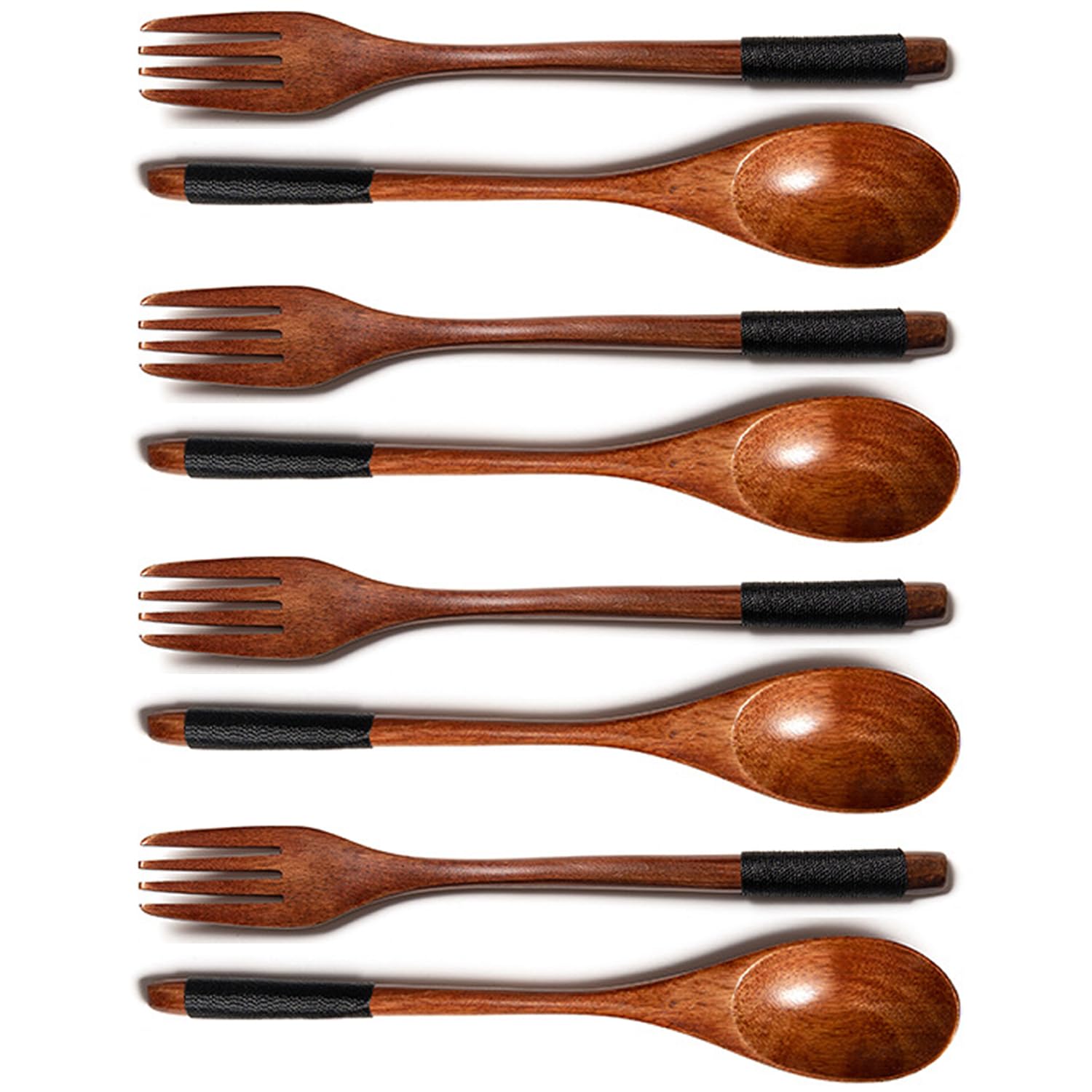 8 Pièces Vaisselle Bois, Cuillère En Bois Cuisine, Cuillere En Bois, Fourchettes En Bois, Fourchettes, Long Manche Pour Protéger De La Chaleur, Pour Dîner Cuisine Vaisselle Camping, Brun
