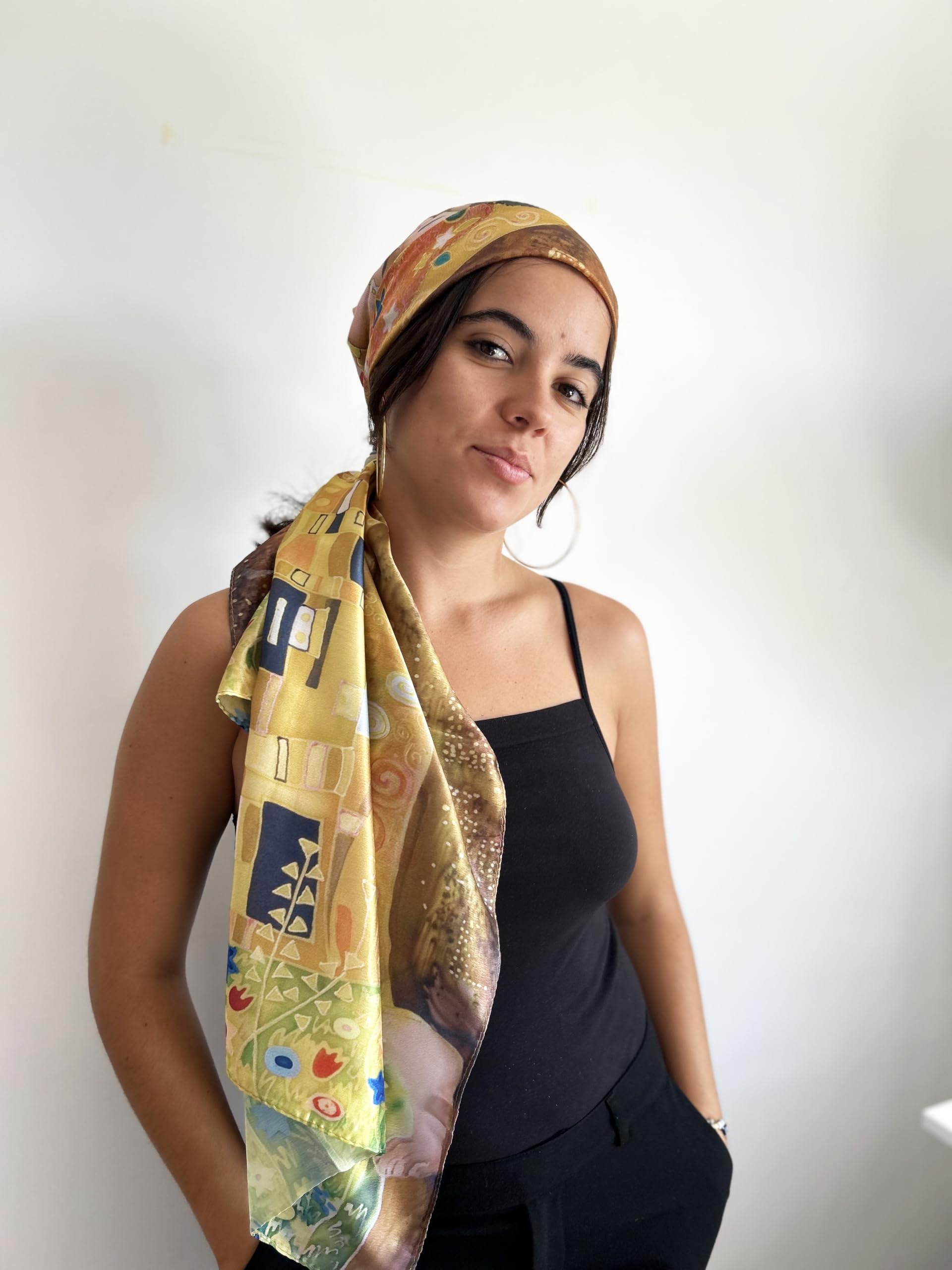 Fular Mujer Pañuelo cuello de seda con diseño de arte pintores famosos, chal largo de calidad, joven y elegante para mujer. Bufanda grande. Foulard Complemento original presentado para regalo