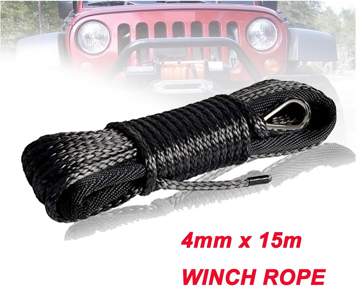 4mm X 15m Synthetic Winch Line Cable Heavy Duty Fiber Towing Cable Car Accessories for Off Road ATV UTV Light Weight and Stronger Abrasion(Gray)