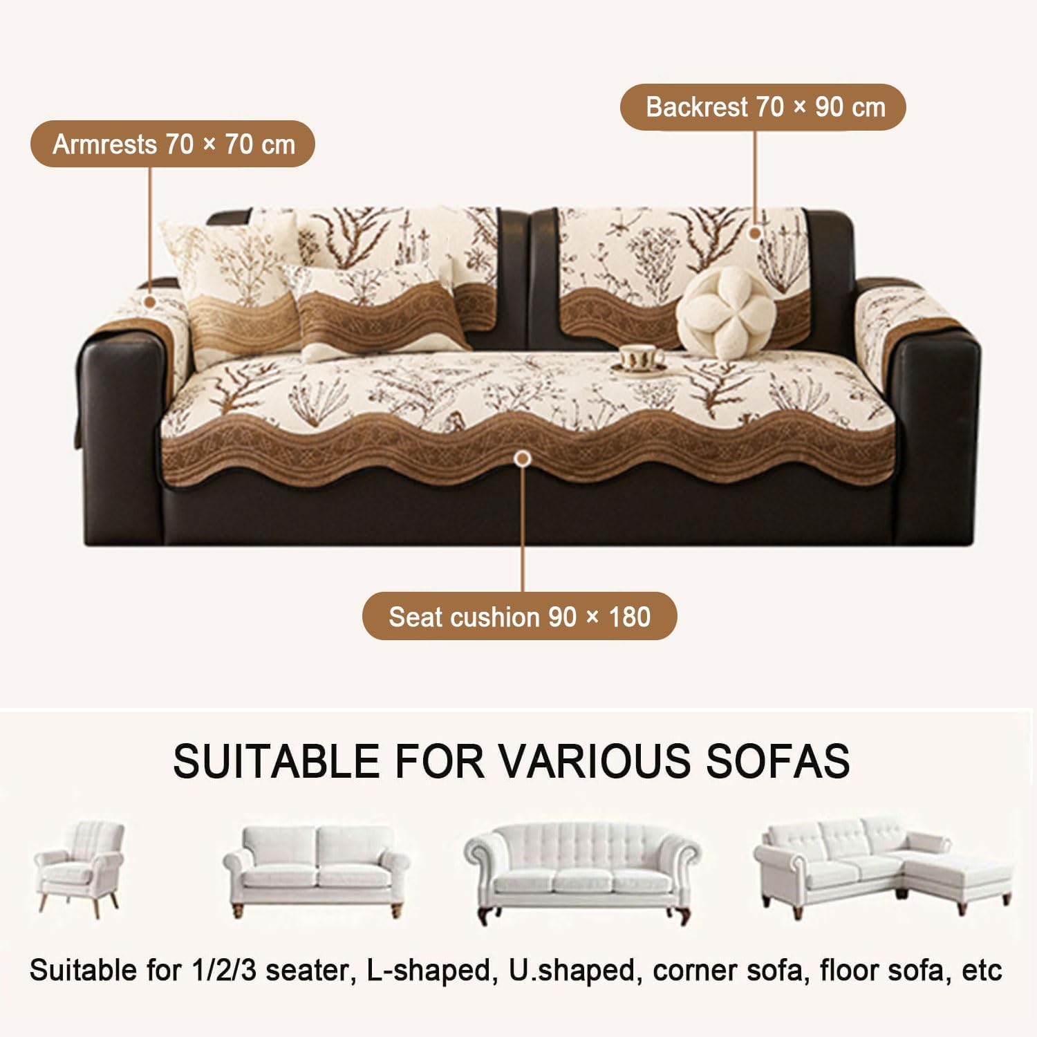 Couverture 1 2 3 4 Places en Forme de L d'angle Protege Canape, Protection Canape Chat Chiens Anti Griffe en Chenille Plaid de Protection,Light Brown,110 * 110cm