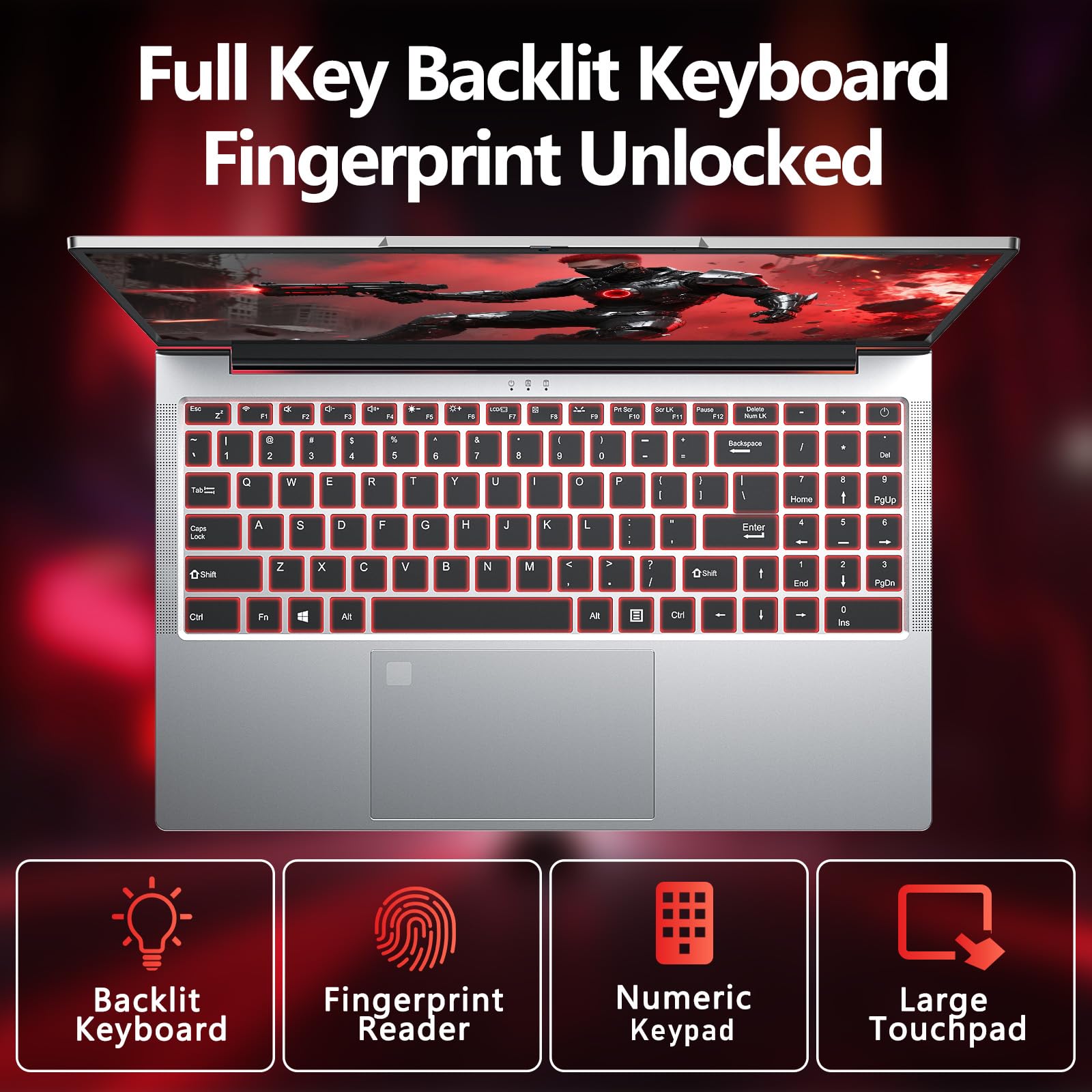 NAIKLULU Processore da 15,6 pollici per gaming computer portatile i9-11900H (2,5 a 4,9 Ghz) 16 GB RAM 1 TB SSD, Gamer Laptop 2025, tastiera retroilluminata, sblocco per impronte digitali, Webcam