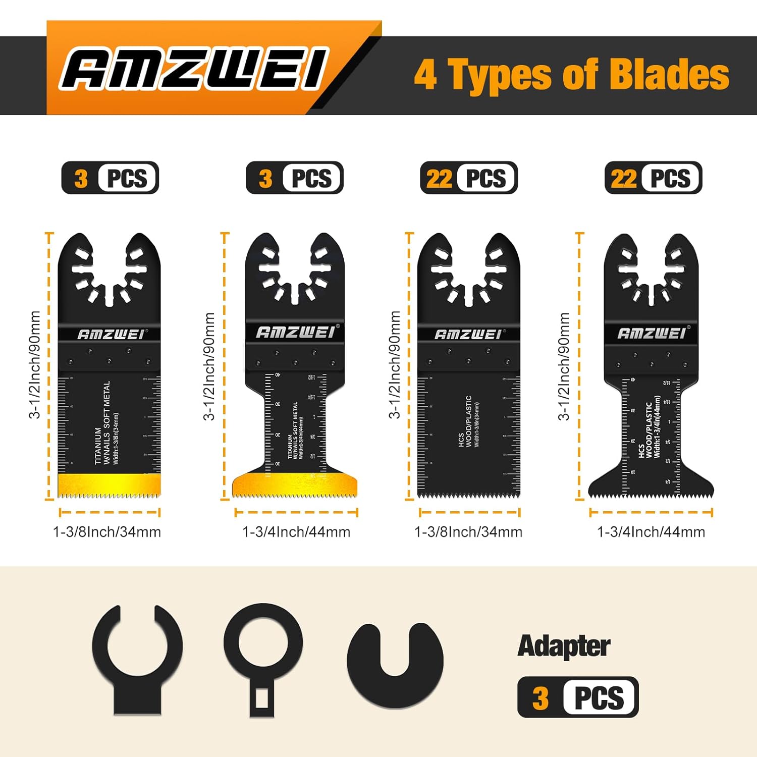 50PCS Titanium Multi Tool Blades,Universal Oscillating Multitool Blades for Wood Plastics Metal Cutting,Quick Release Oscillating Tool Accessories Compatible with Dewalt Milwaukee Ryobi Rockwell