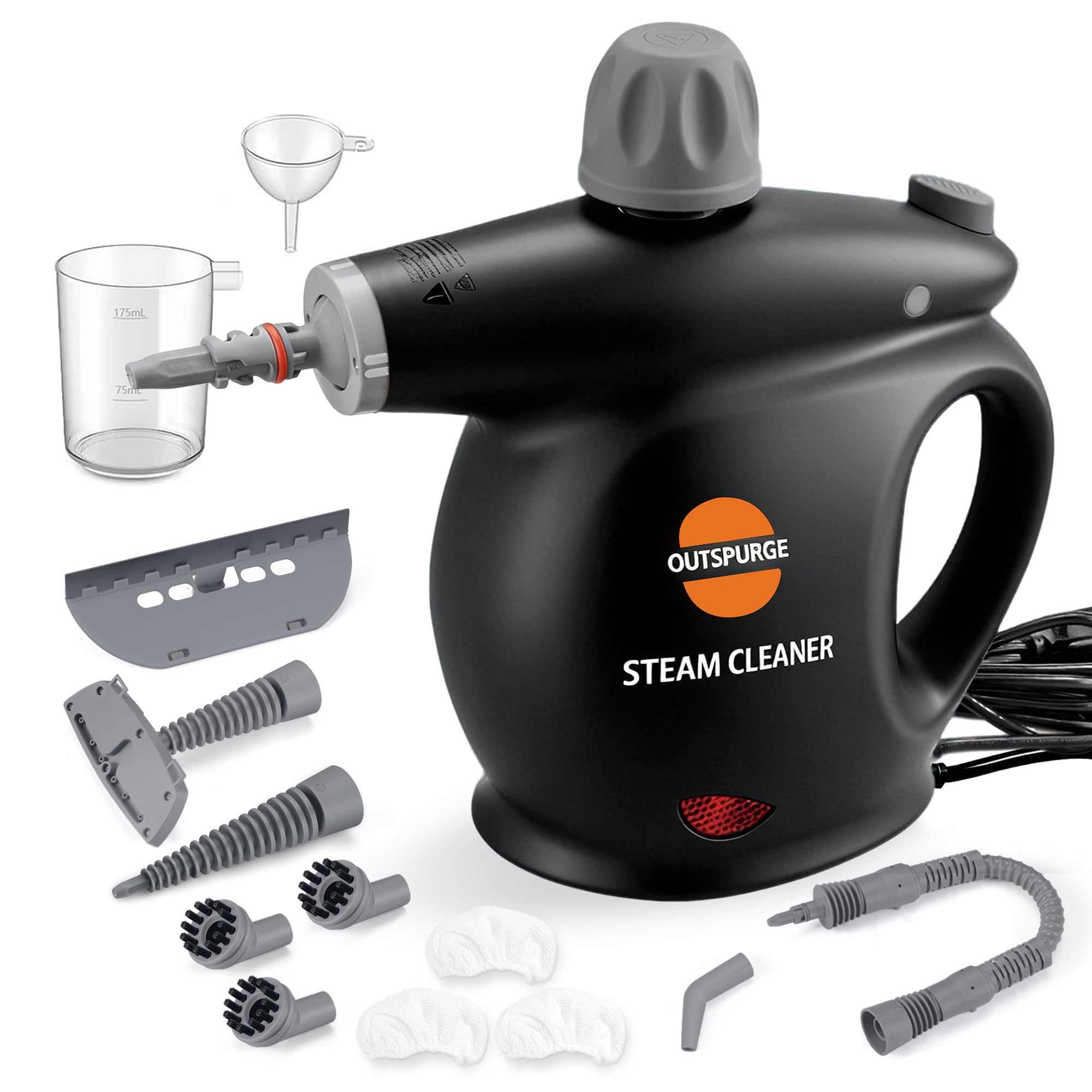 handheld steam cleaner, pressurized multi-surface steam shot with 13 accessories, safety lock, steamer for cleaning floor, upholstery, grout, windows, couch and car (black)
