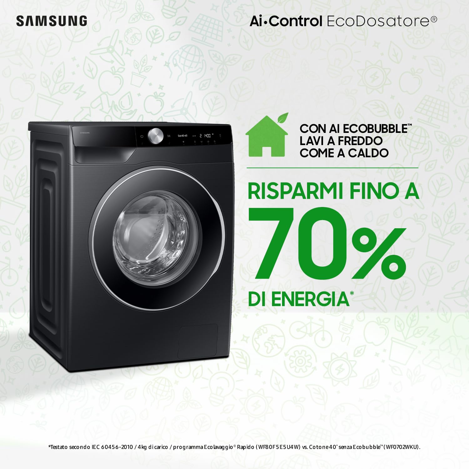 Samsung Lavatrice AI Control WW90DG6U85LB Libera installazione, 9 Kg, Wifi, Ecodosatore, Vapore, Carica Frontale, Nero (Ricondizionato)