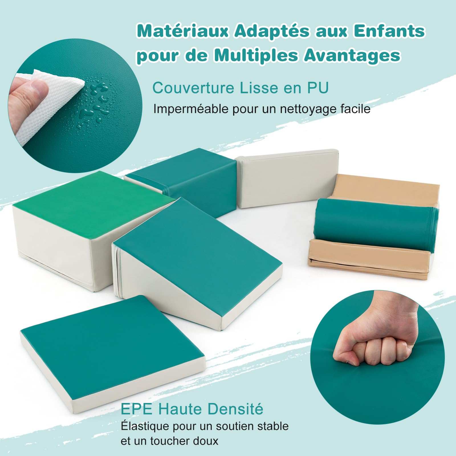 DREAMADE 7 PCS Parcours Motricité Bébé, Modules de Motricité en PU, Jouet d'apprentissage Créatif Convertible, pour Maison, Crèche, Écoles Maternelles (style2-vert&Blanc)