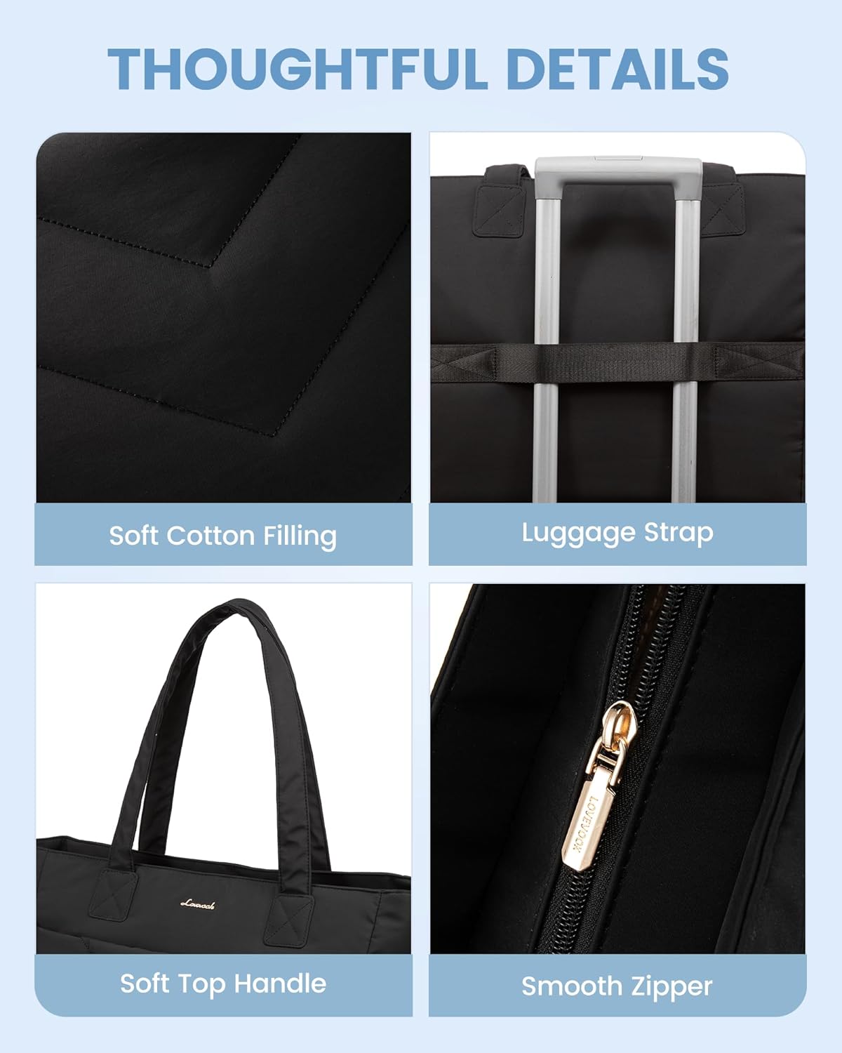 LOVEVOOK Tote Bag for Women, Puffer Work Travel Handbag with Zipper for Teacher Nurse, Quilted Cute Laptop Shoulder Gym Bag - Image 7