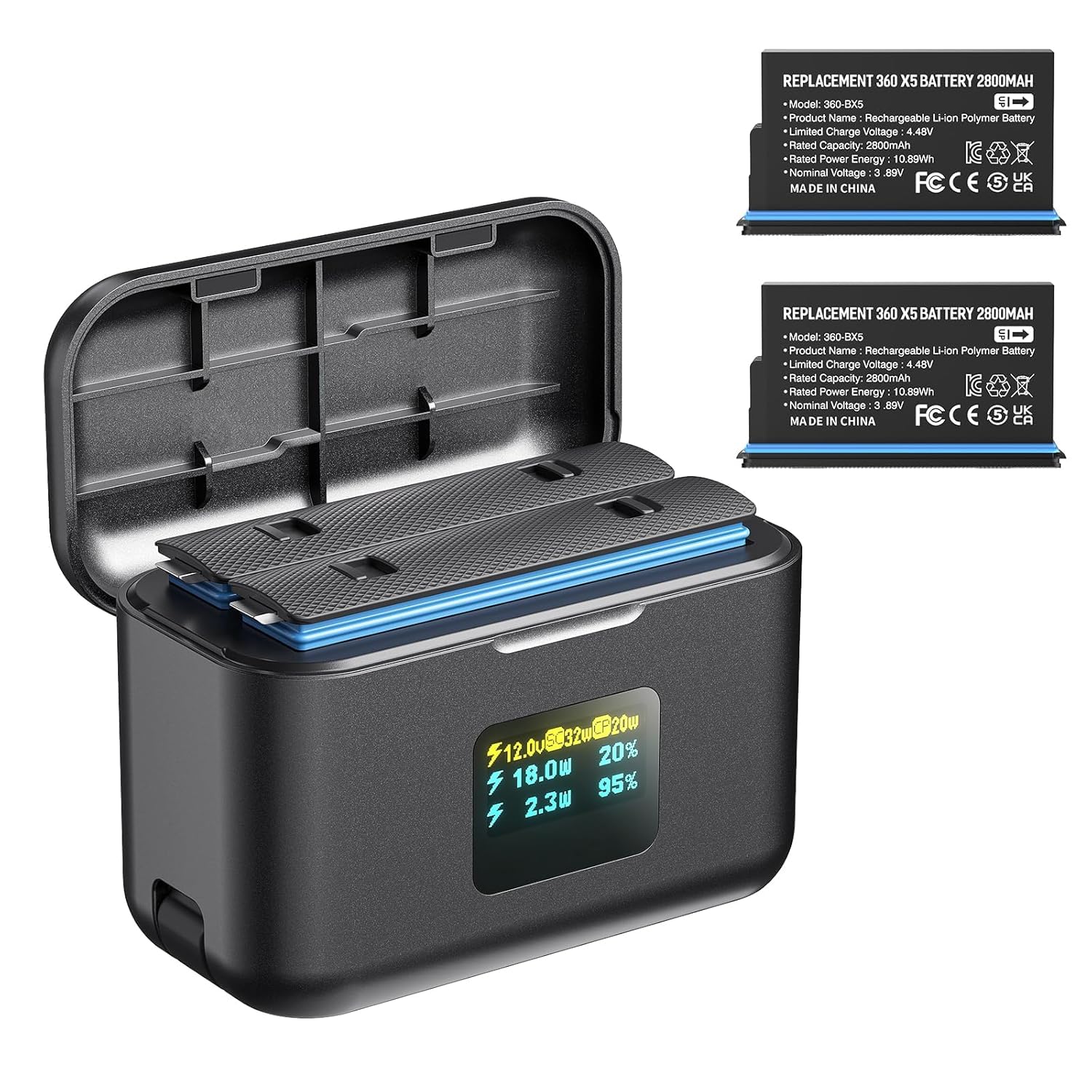 Insta 360 x 5 Replacement Battery, 2 Pieces 2800 mAh Battery + 2 Slots USB Charger Case Accessories Compatible with Insta 360 X5 Camera-image-16