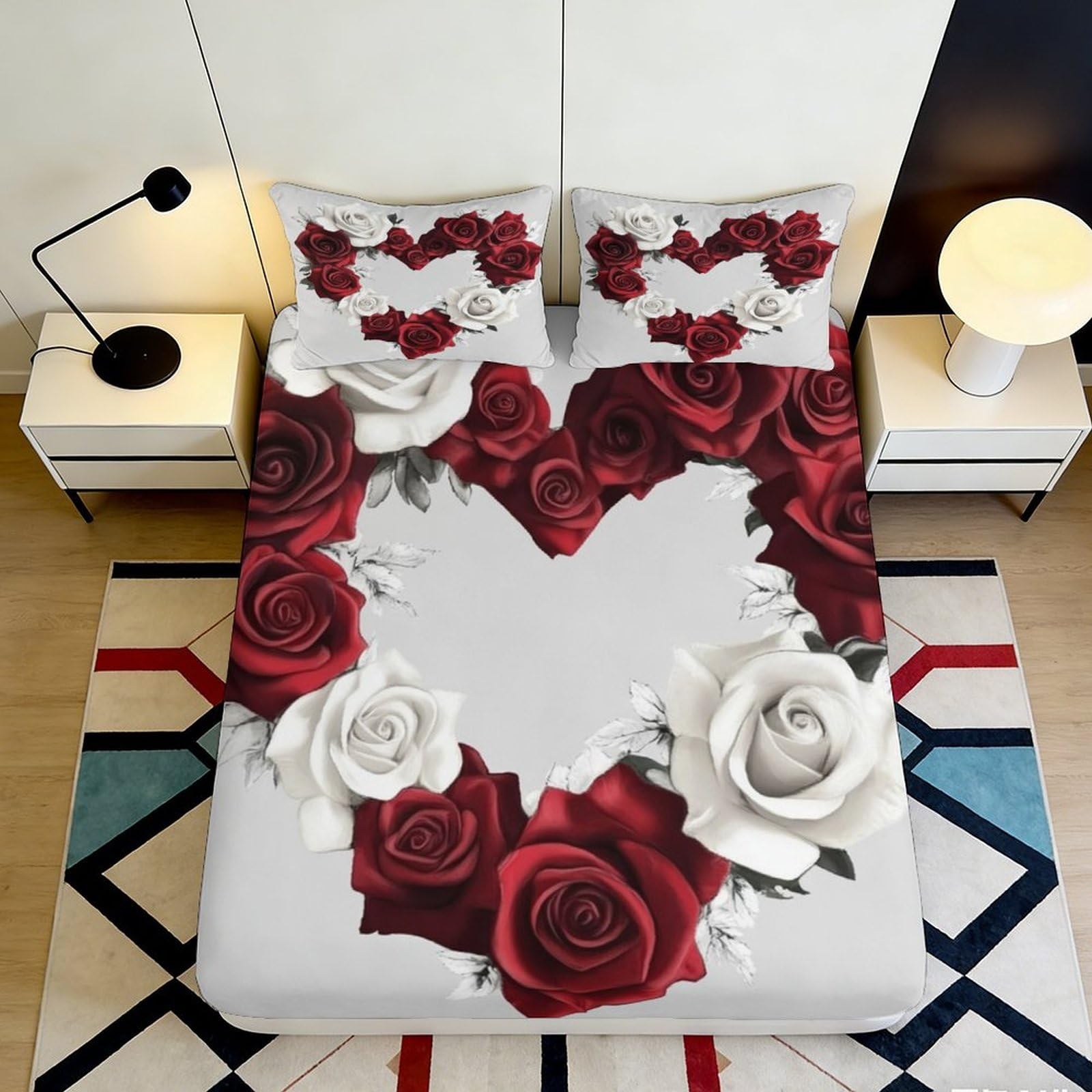 3D Printed Snowflake Fitted Sheet Microfiber Non-Slip Deep Pocket Bedroom Bedding Snowflake Mattress Fitted Cover Washable 180x200x25cm