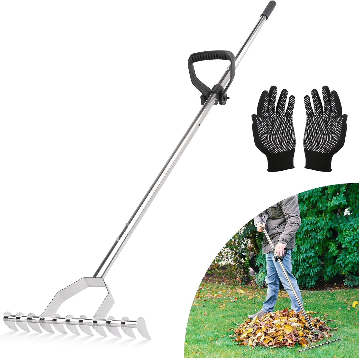 AltitudeCraft Thatch Rake, 60" Dethatcher Rake, Garden Rake with