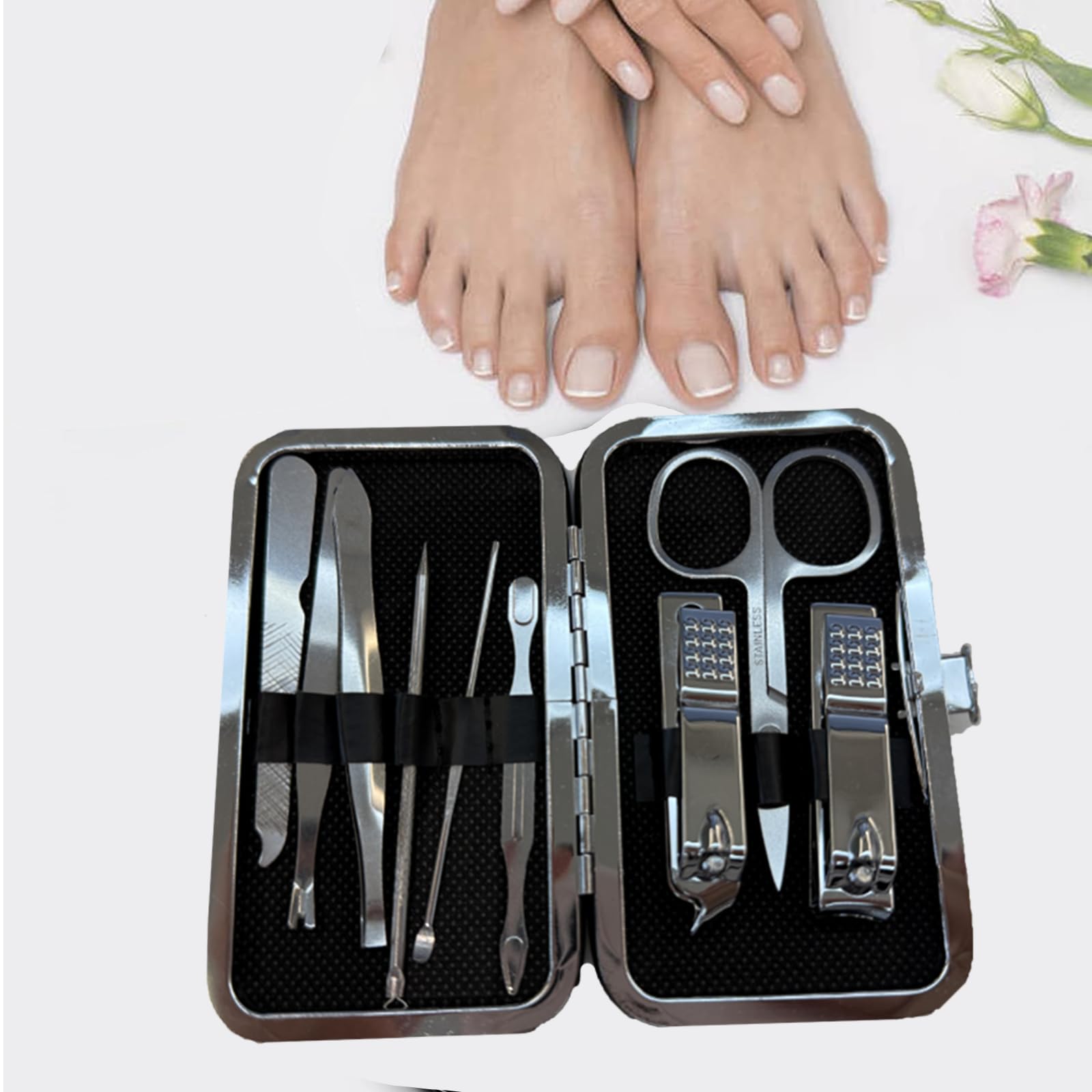 9 pcs Nail Clippers Set Fingernail Toenail Clipper Cutters Manicure Pedicure Stainless Steel Nail Care Tools Black