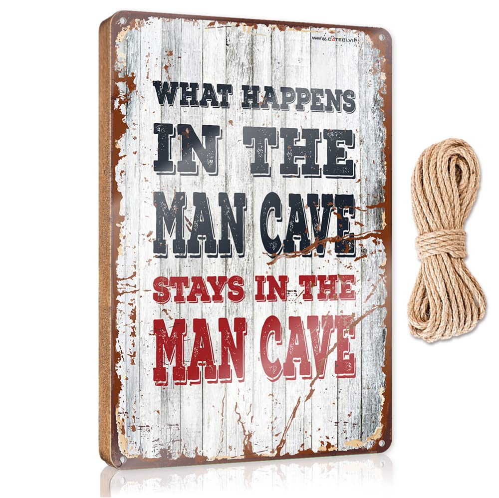 FZFN Funny Home Decor For Door What Happens In The Man Cave Stays In The Man Cave Wooden Sign Funny Bedroom Decor Porch Decorations Outdoor(15X28CM)