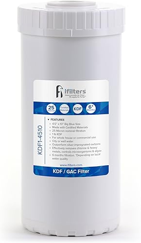 iFilters Reemplazo del filtro de agua KDF/GAC de 25 micras de 10 x 4.5 pulgadas para toda la casa | 100% compatible con MWH-D-WELL, GE FXHTC,