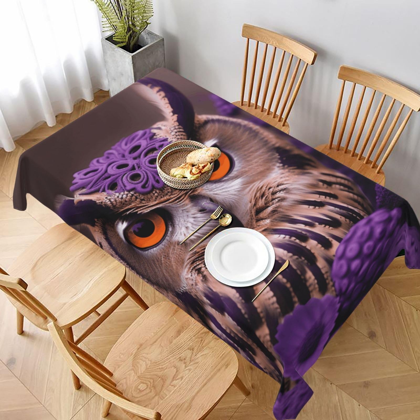 WPKJU Owl in The Flowers Printed Tablecloth 60x90 in Water Resistant Table Cover Washable Rectangle Table Cloth for Dining Tables