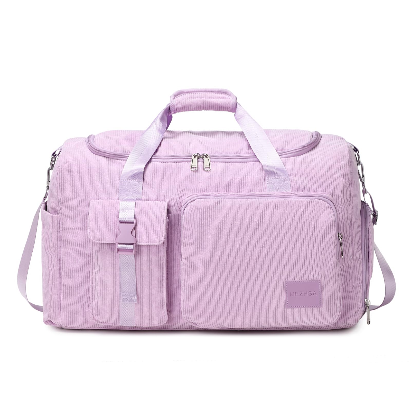 Girls Duffle Bag Woman Corduroy Travel Bag Kids Sports Duffel Bags With Shoe Compartment Wet Pocket (purple)