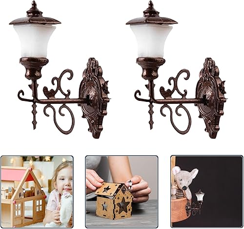 Miniatura 9 de Housoutil 4pcs mini lámpara de pared modelo luminoso micro paisaje decoración para mini casa arena mesa DIY materiales bronce cálido amarillo luz