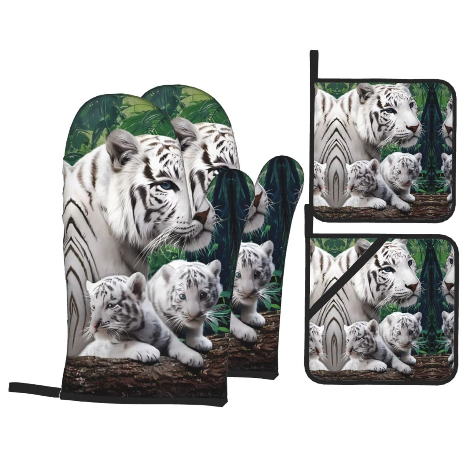 WHJSSF Tiger Prints 4-Piece Waterproof Oven Throws & Heat Resistant Pot Covers – Durable Kitchen Layers for Grilling & Baking