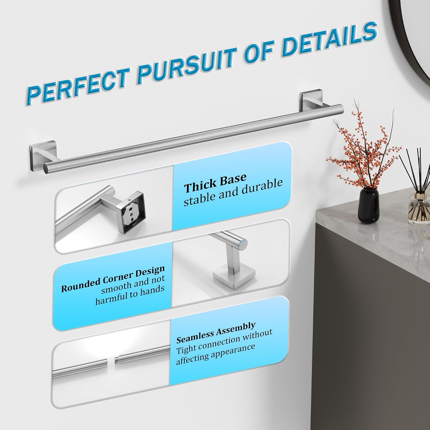 Alise Bathroom Towel Bar, 25Inch Towel Racks for Bathroom Wall Mounted (Total Length 28-Inch), SUS304 Stainless Steel Towel Holder Wall Mounted, Brushed Nickel