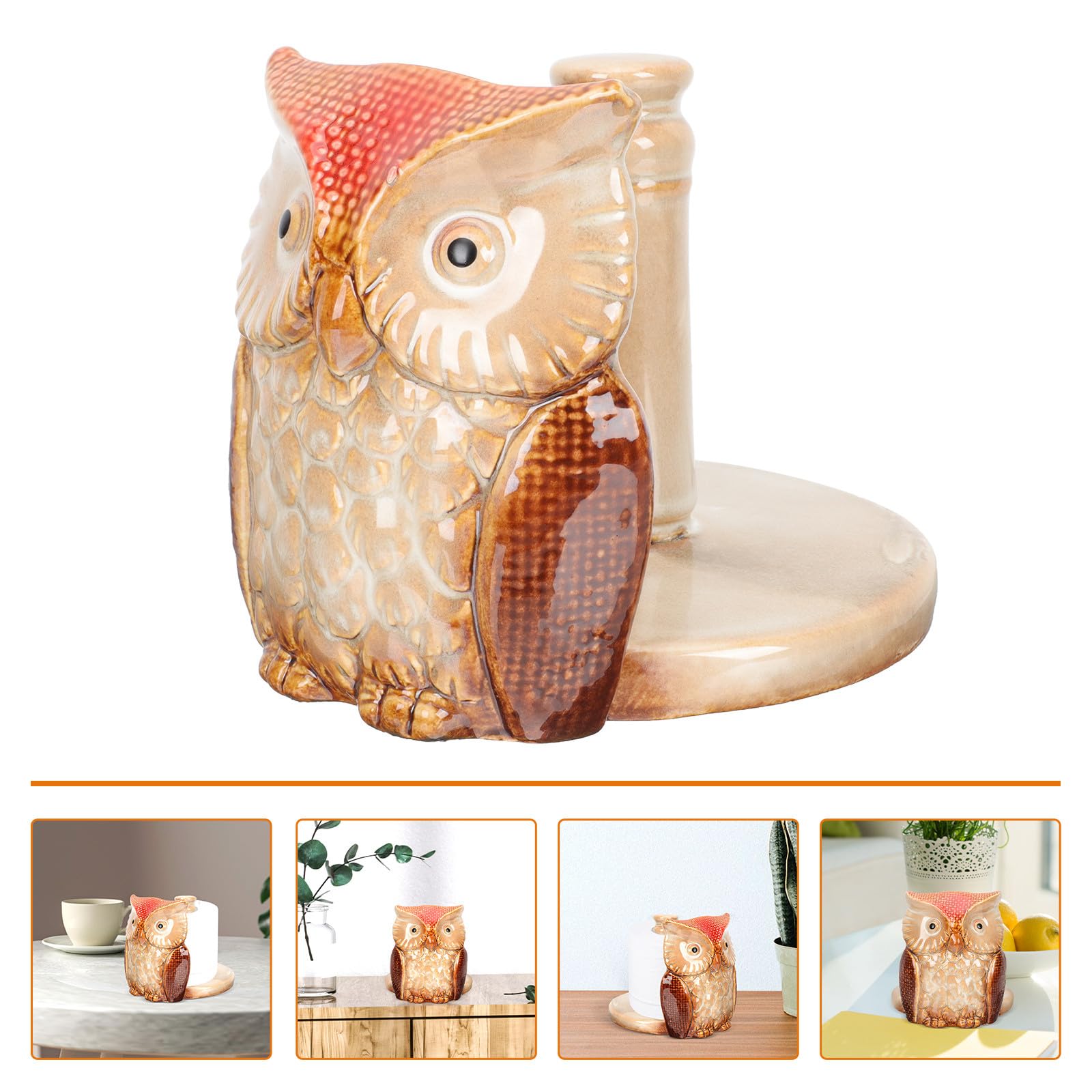 Ipetboom Portarotolo Supporto Pratico e Semplice di Carta in Ceramica Forma di Gufo Rosso Previene Ribaltamento Organizer per Cucina e Bagno