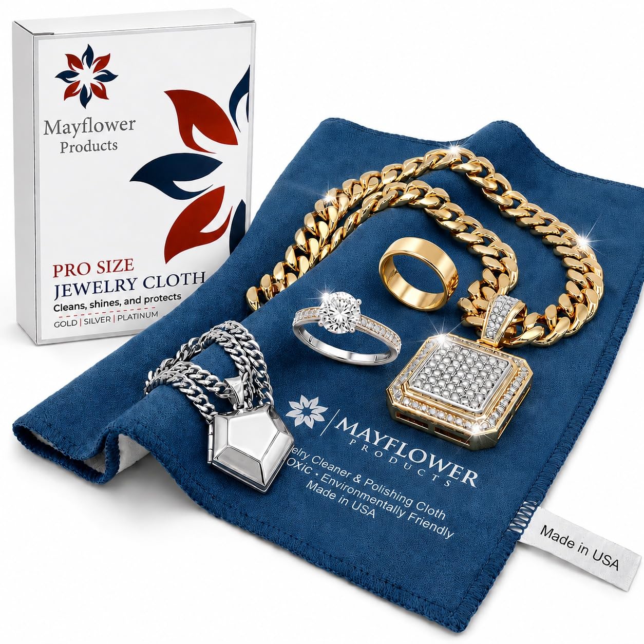 Mayflower Premium-Schmuckreinigungstuch, hergestellt in den USA. Poliertuch aus Sterlingsilber für Gold, Platin und Diamanten. Entfernt Anlaufen, stellt Glanz wieder her. Wiederverwendbarer