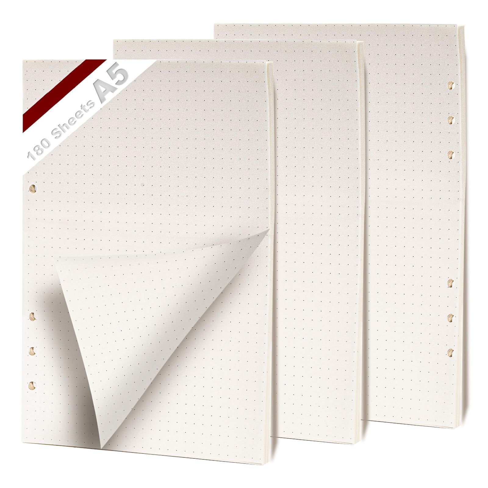 A5 navulpapier, 3 verpakkingen 135 vellen navulbaar notitiepapier, 6 gaten navulbare vullingen los notitiepapier, gestippeld blanco gelinieerd A5 navulbaar papier voor A5-notitieboek (gestippeld