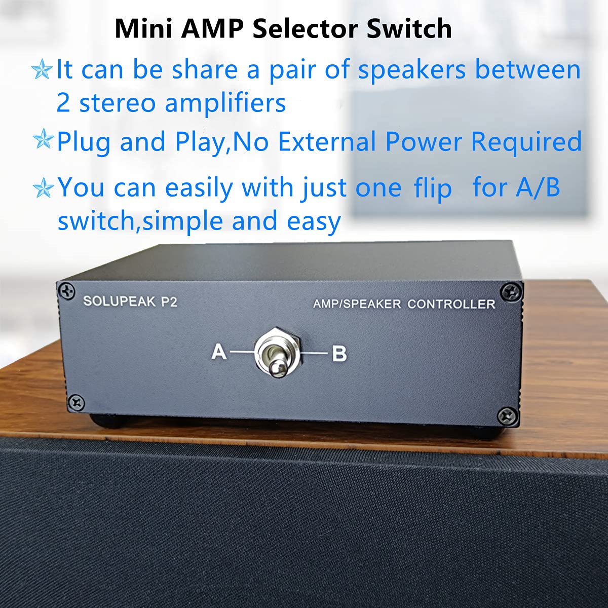 P2 2(1)-IN-1(2)-OUT Amplificatore Commutatore Selettore Altoparlanti Interruttore Splitter controllo altoparlanti a 2 vie scatola combinatore