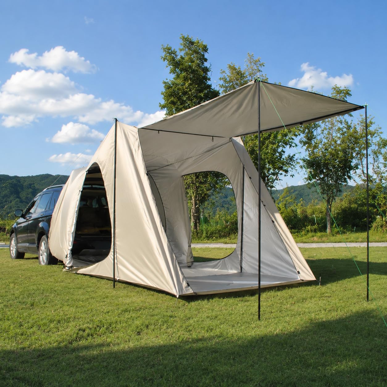Baoblaze Tenda per Veicoli Estensione da Campeggio Riparo Metallici Inclusi Corda di Tensione Resistente Tenda da Viaggio per Escursioni Adatta a Utilizzo Turistico Campeggi, Cachi, Beige