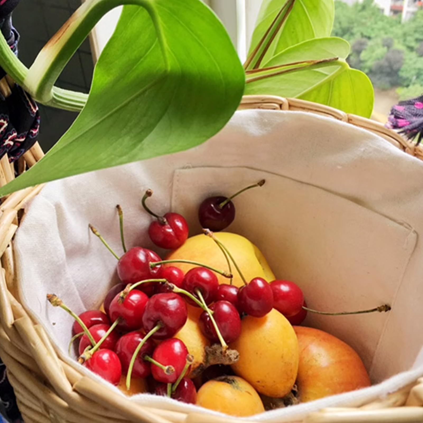 Cestino in Vimini con Manico e Coperchio, Cestino per la Raccolta Intrecciato a Mano con Fodera in Stoffa, Cestino Portaoggetti Portatile in Rattan, Cestino Multiuso in Rattan per la Spesa, Raccolta,