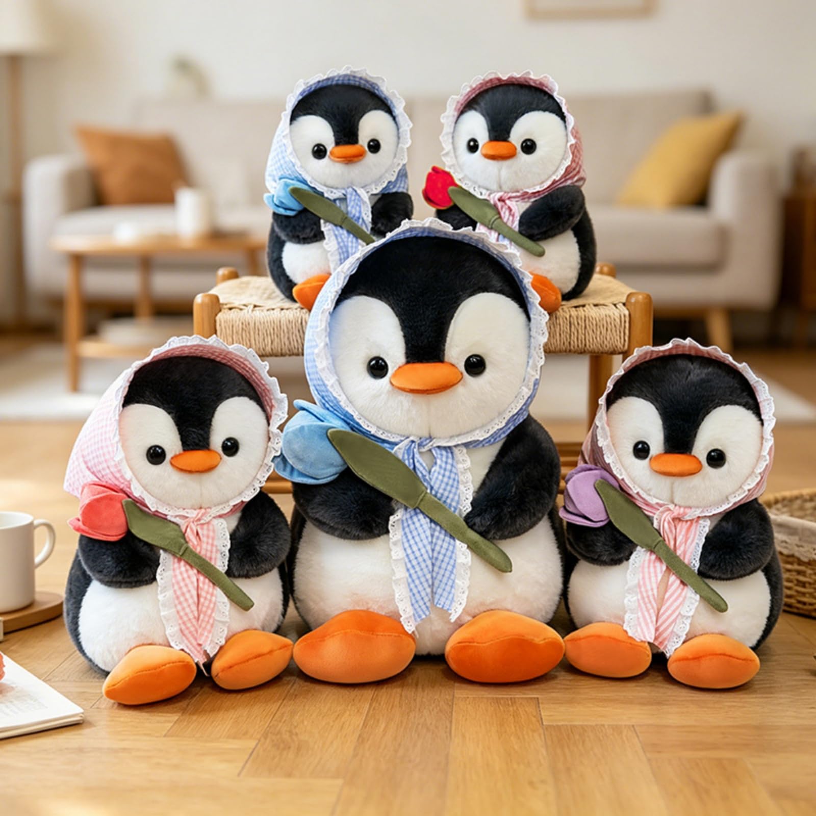 Niedliche Pinguin Kuscheltier, Weiches Flauschiges Plüschpinguin zum Kuscheln & Spielen, für Kinder & Erwachsene (50cm,Rot)