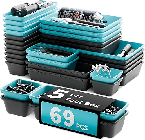 Miniatura 11 de Organizador de cajones para herramientas de 5 tamaños [69 PIEZAS], bandeja para caja de herramientas, bandeja para cajones de escritorio, cajón de
