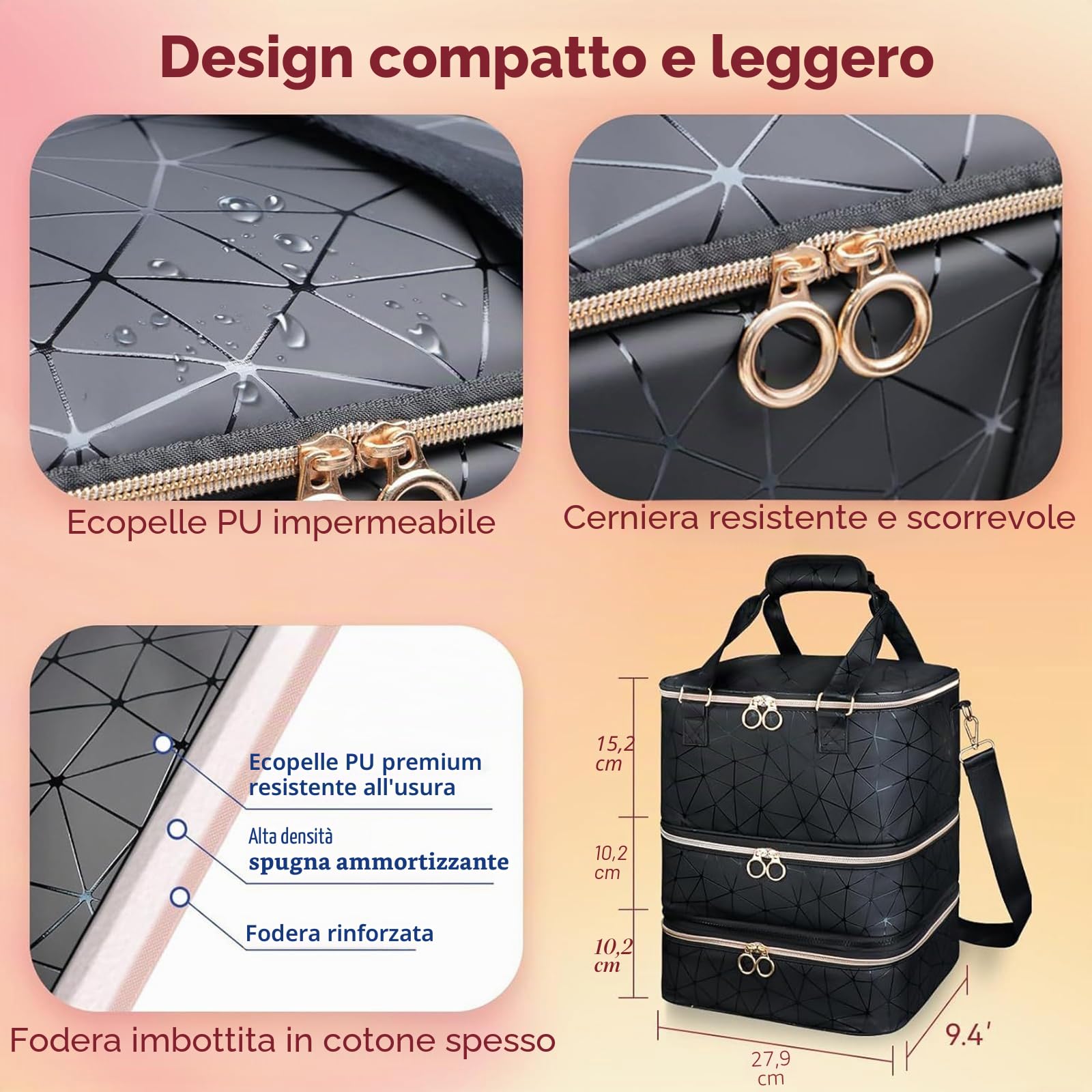 Organizer per 84 Smalti con Scomparto per Lampada LED | Borsa A 3 Livelli In Pelle PU Con Maniglia, Ideale Per Smalti E Accessori Per Manicure