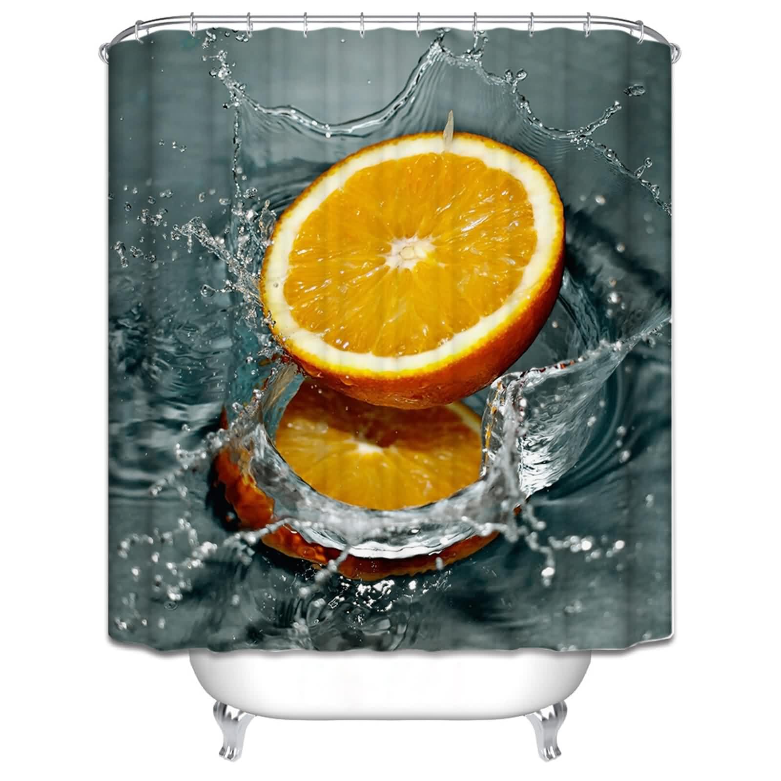 Rideau de douche occultant en polyester texturé effet luxe orange 220x180cm