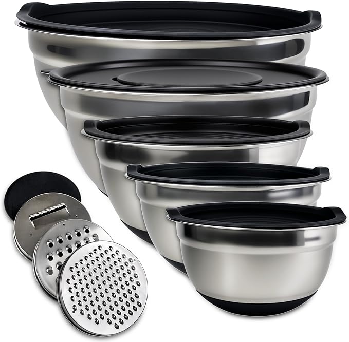 Lot de 5 Cul de Poule Inox avec Couvercle et râpes