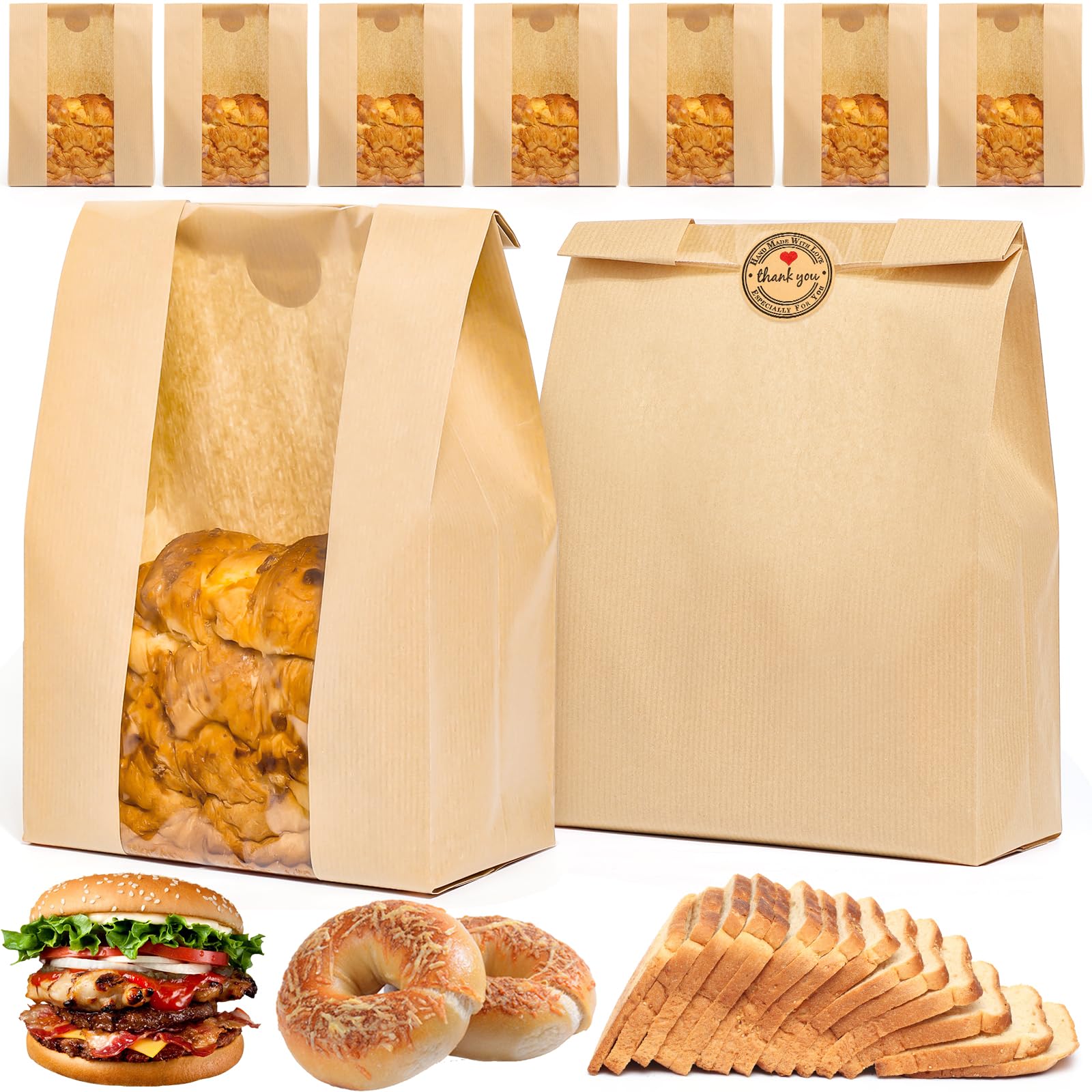 110 bolsas de pan para pan casero con masa madre de ventana, 35 x 21 x 9 cm, bolsas de papel Sublaga con 120 calcomanías de sellado, embalaje y almacenamiento de productos horneados adecuadas para
