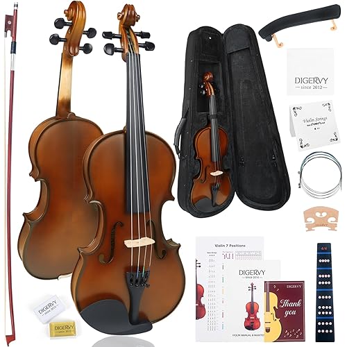 Solid Wood 4/4 Violin for Beginners – Spruce Top & Maple Back Acoustic Violin, Starter Kit with Rosewood Bow,Rosin,Shoulder Rest, Extra Strings and Bridge (Classic, Full)