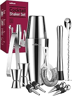 Cocktail Shaker, Cocktail Set Geschenk, Premium Boston Shaker 800ML600ML Geschenkset, Cocktailshaker Bar Zubehör Set, Cocktail Shaker Edelstahl, Shaker für Cocktails Mixer löffel 12 Teiliges Barkeeper