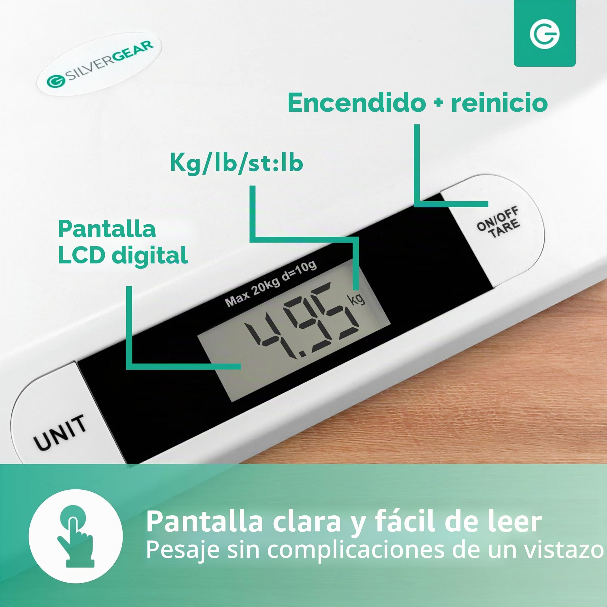 Silvergear Báscula Digital para Bebés 20 kg LED Control de Peso 54,5 x 31,5 cm Blanco