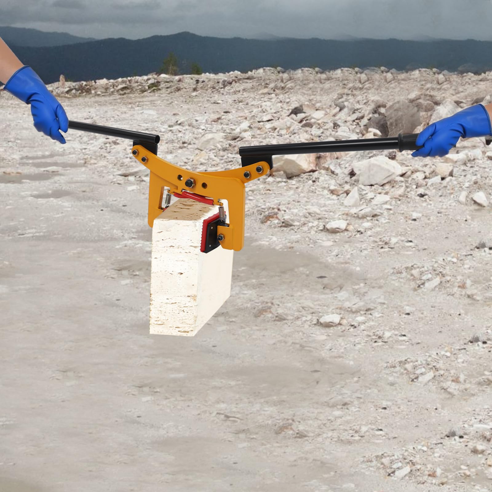 Handgriff Doppelhebe Bordsteinzange, Versetzzange für Steine 350kg, Steinzange mit verstellbarer Öffnung 4–18cm, PU-rutschfesten Polstern, für Marmor Beton Granit