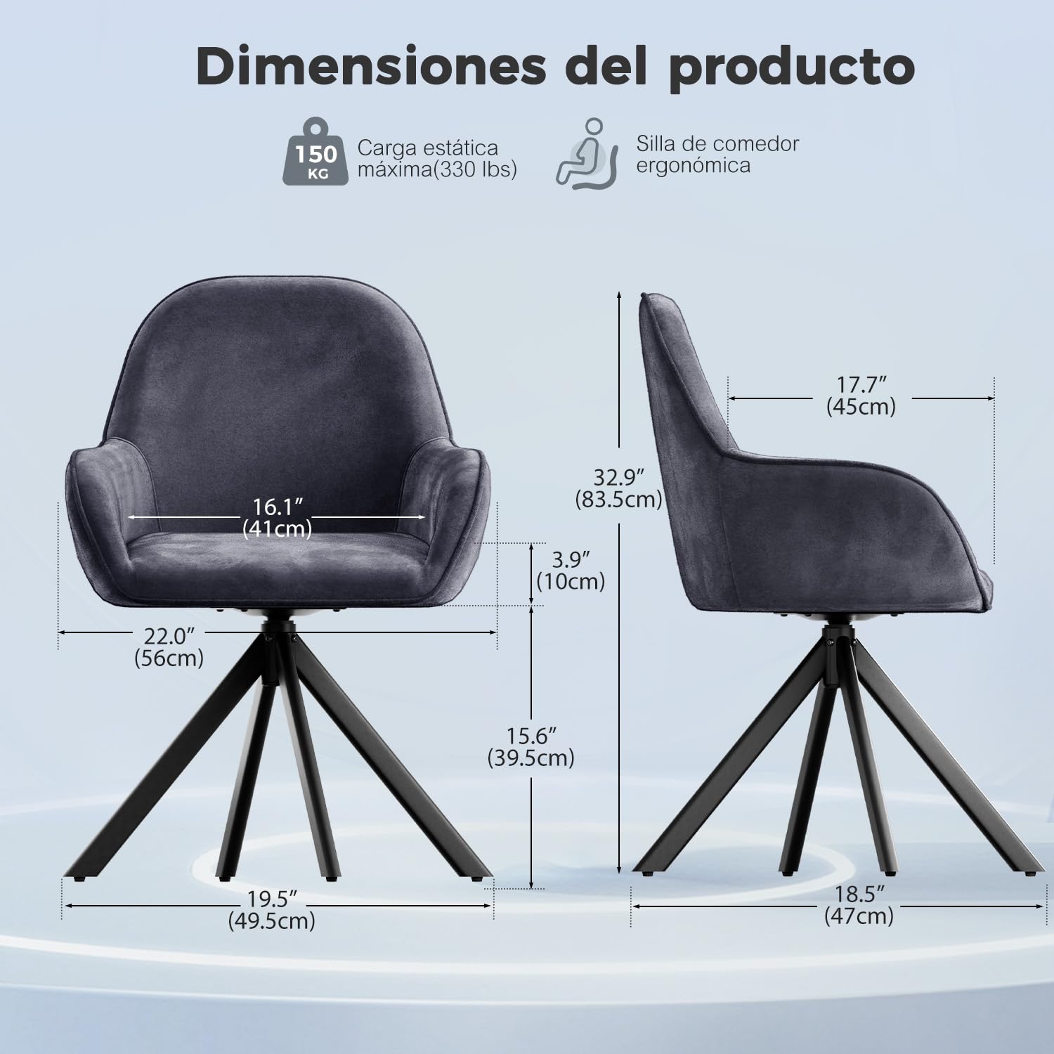 ELUCHANG Sillas de Comedor Pack 4, Giratorias 360°, Butaca Elegante de Terciopelo, Silla Nórdica Moderna con Reposabrazos, para Salón, Cocina y Escritorio, Gris