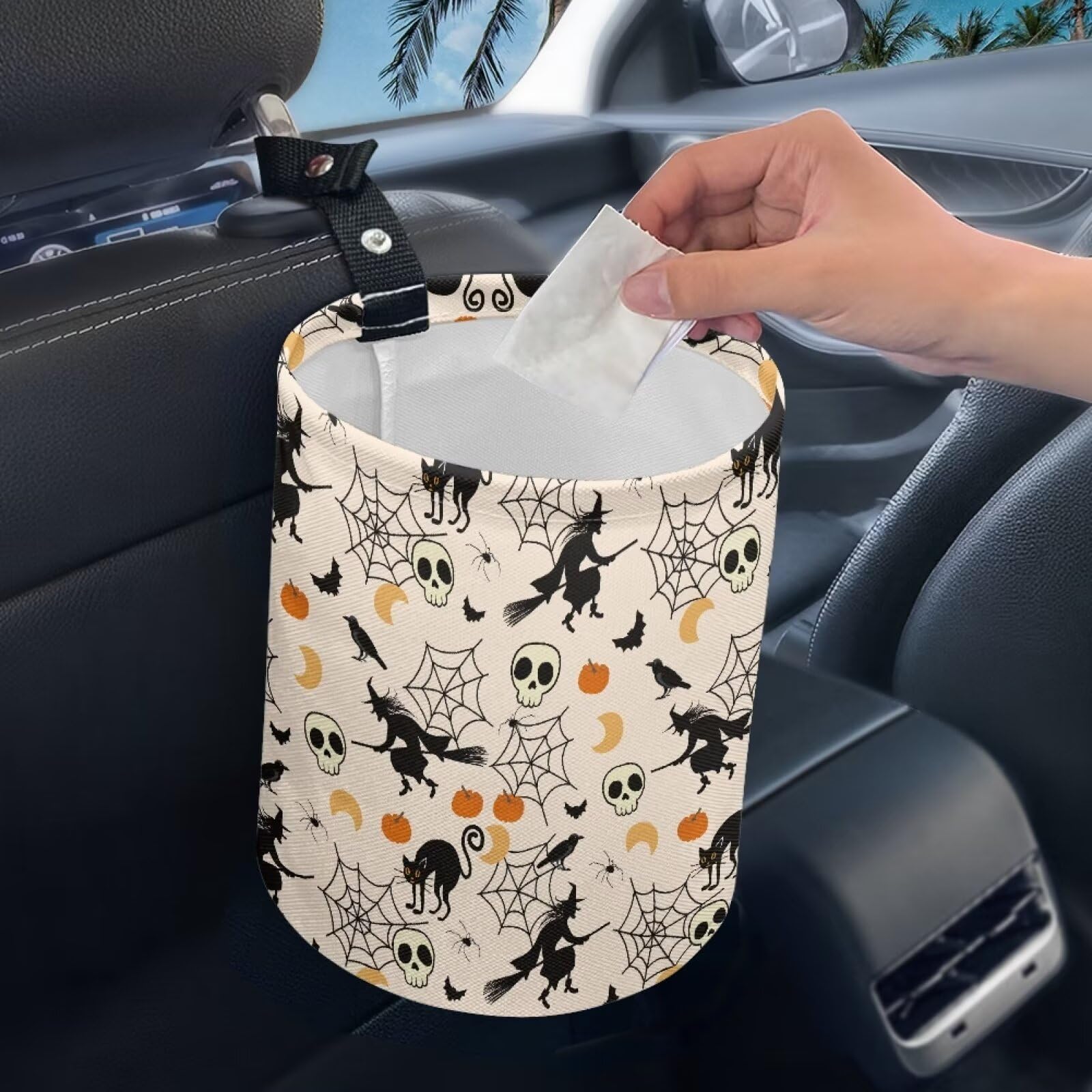 Snapklik.com : Brosoneto Halloween Skull Spider Web Trash Can - Cartoon Garbage  Bin Decoration For Car Interior, image size:1600x1600