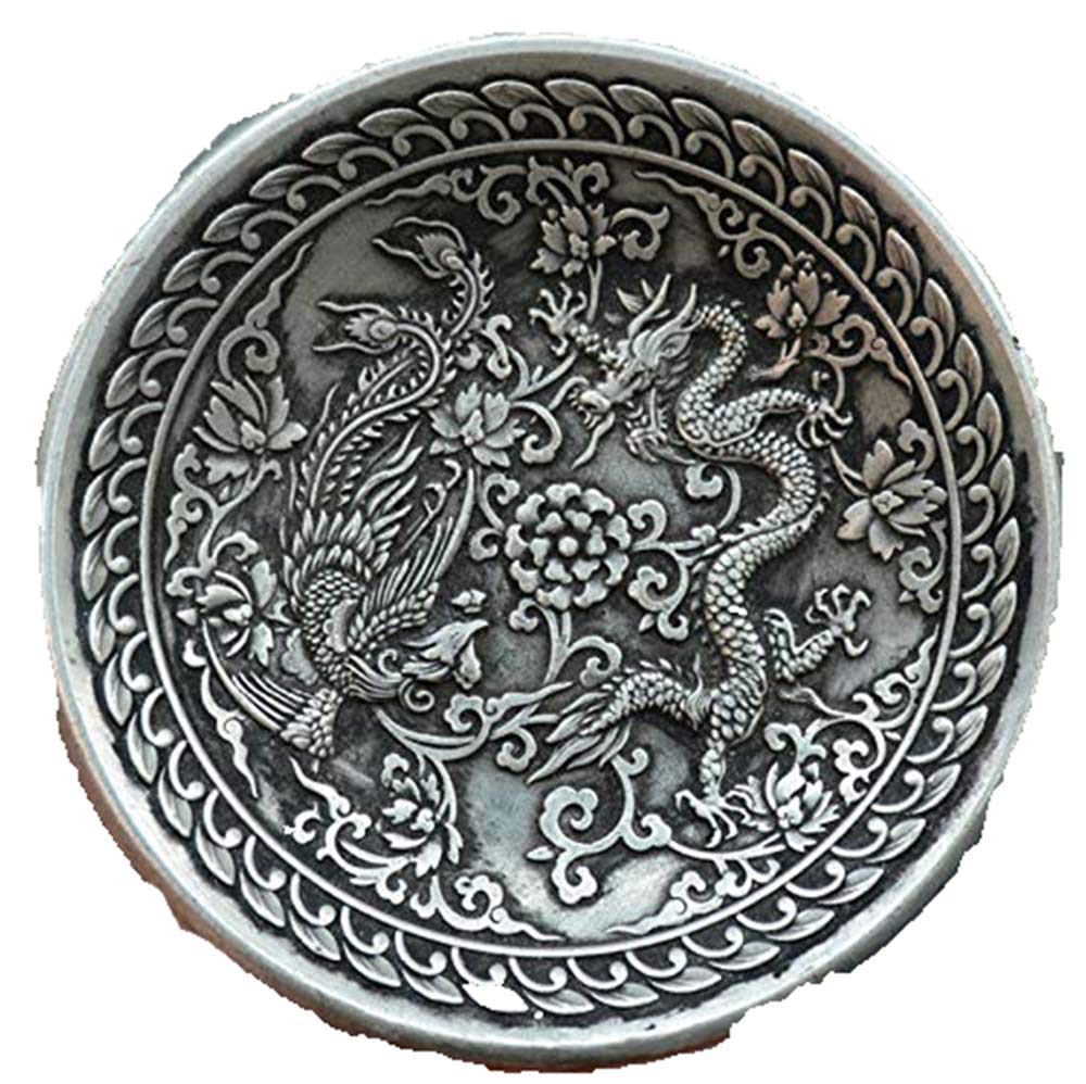Zxc Silver Fashion158 Collect Tibet Buddhism Old Miao Plate Carve Dragon Phoenix Lucky Plate