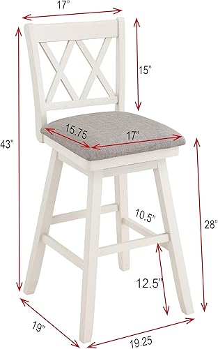 Miniatura 56 de Home Brookline - Taburete giratorio de bar con mecanismo giratorio de 360°, taburetes rústicos de granja para encimera de cocina con cojín, altura