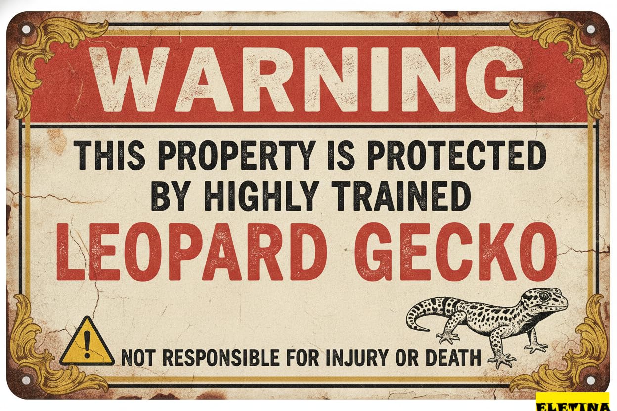 Tin Sign for Man Cave Warning This Property Is Protected By A Highly Trained Leopard Gecko Tin Bathroom S Beware Of Yard 8x12in Private Decorative