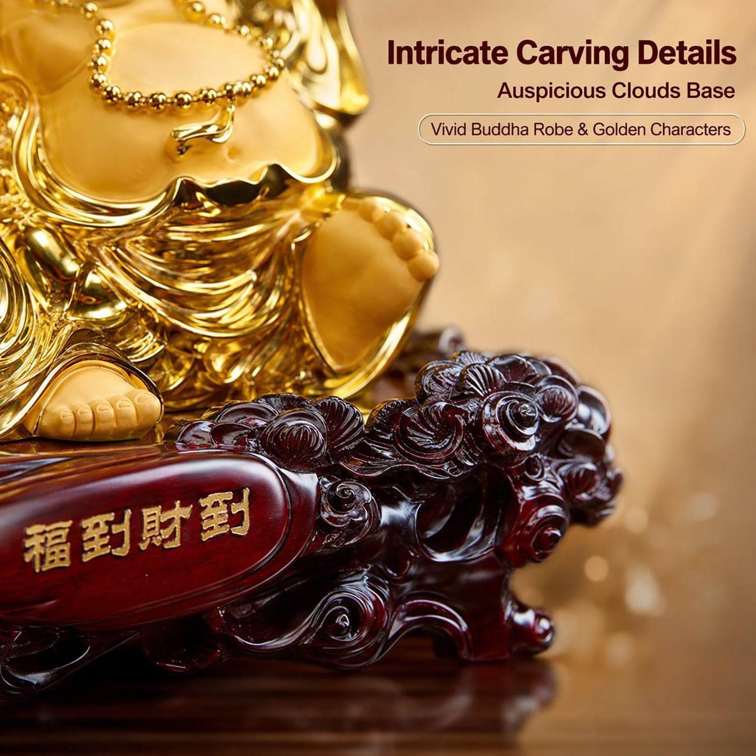 Feng Shui Laughing Buddha Statue Sand Gold Blessing Buddha Ornament