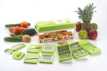 Angel Sales 12 in 1 Vegetable Multifunctional Chopper & Adjustable Slicer with Storage Container, Household Kitchen for Cutter, Grater, Peeler, Chipser, Chopper (Acrylonitrile Butadiene Styrene)